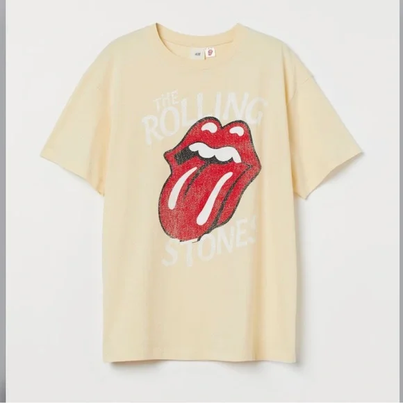 H M Tops Hm The Rolling Stones Oversized Logo Printed Tshirt